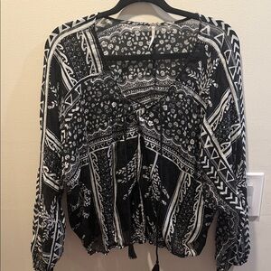Free People Black and White Patterned Blouse